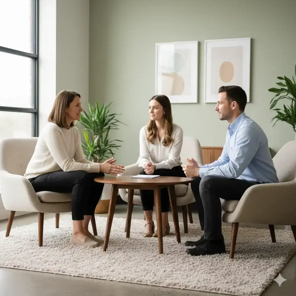 Un colloquio di mediazione familiare in uno studio accogliente