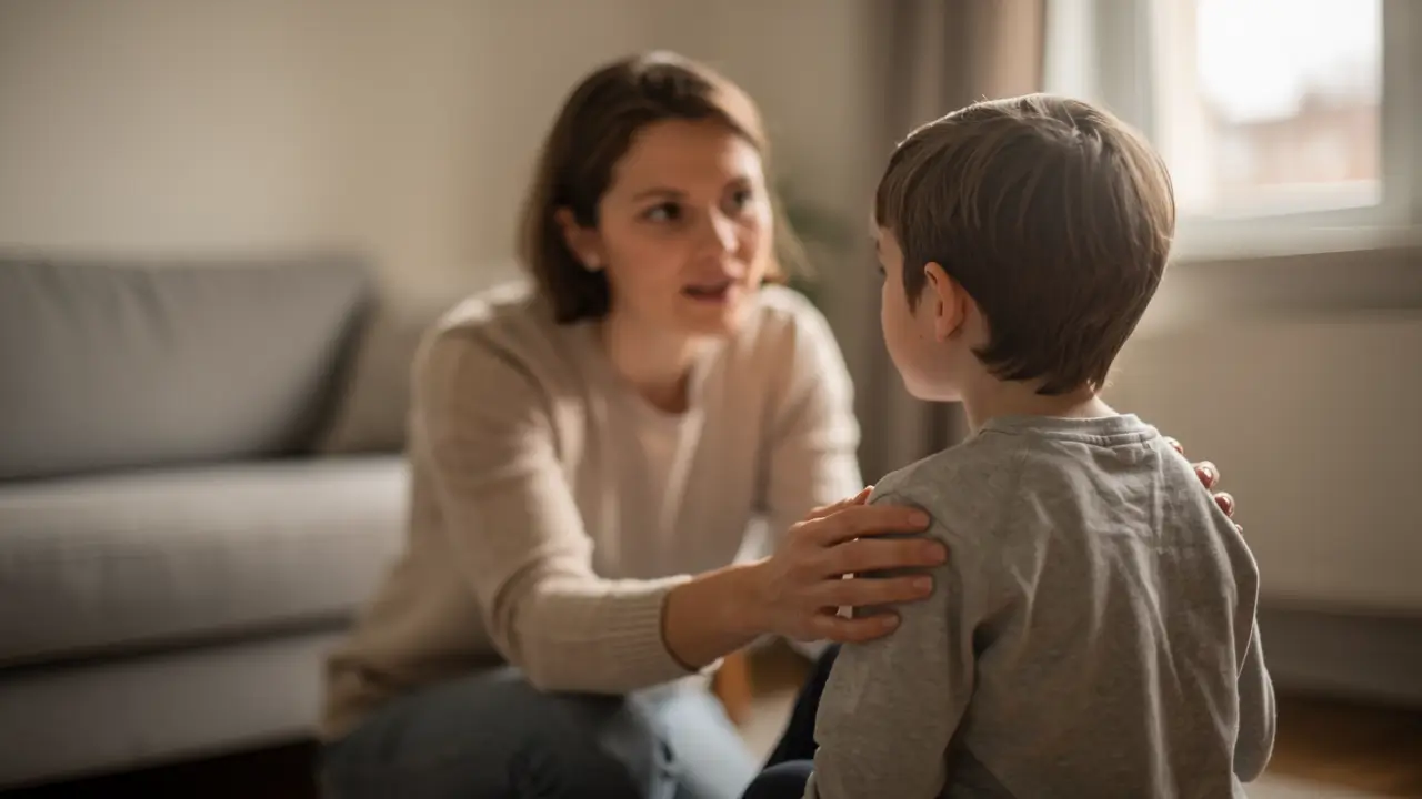 Genitore che parla con calma con il proprio bambino